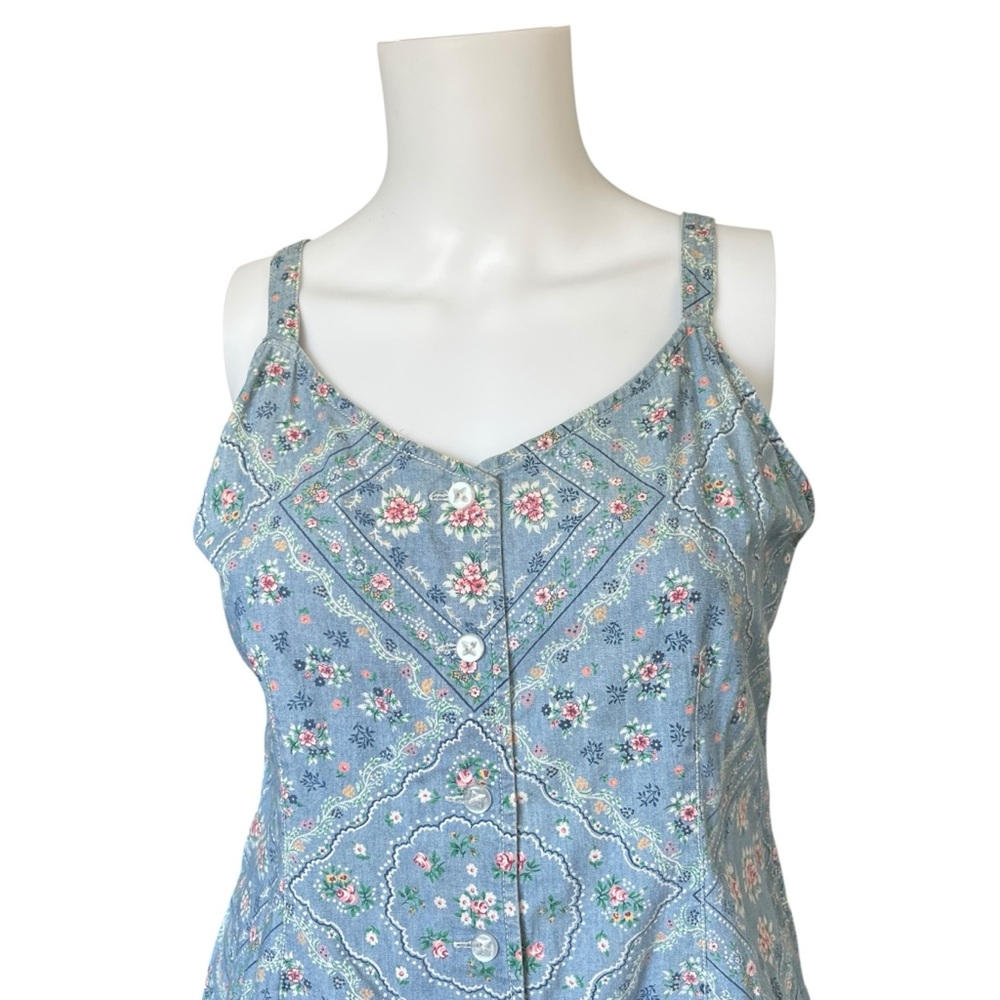 Vintage 90s Floral Cottagecore Dress Sleeveless Button Front Cotton Size 8 - Picture 5 of 10